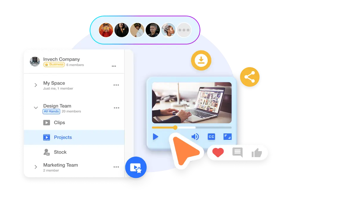 AI video generator with collaboration features so your team can upload assets, comment, and make changes together.